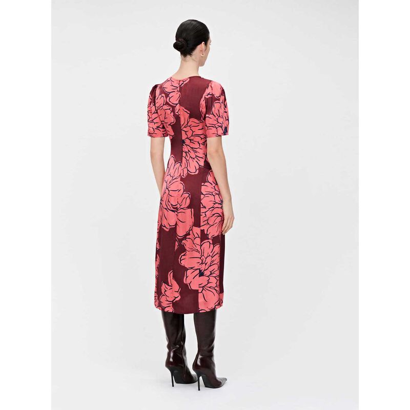 Veronika Maine Coral Peony Satin V Neck Midi Dress image number 1